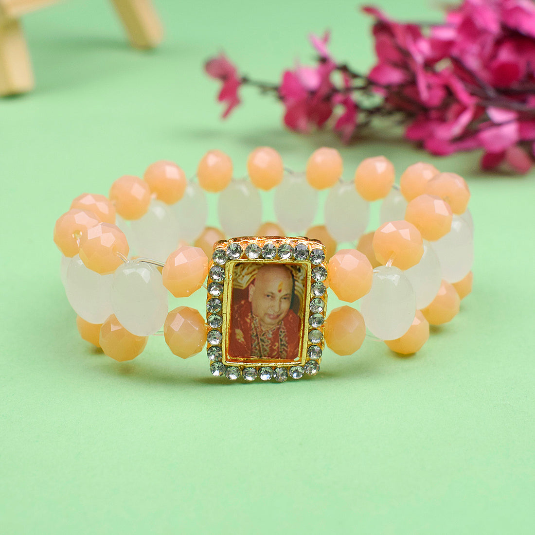 Guru Ji Maharaj Bracelets with Vibrant Orange Beads for Both Men and Women