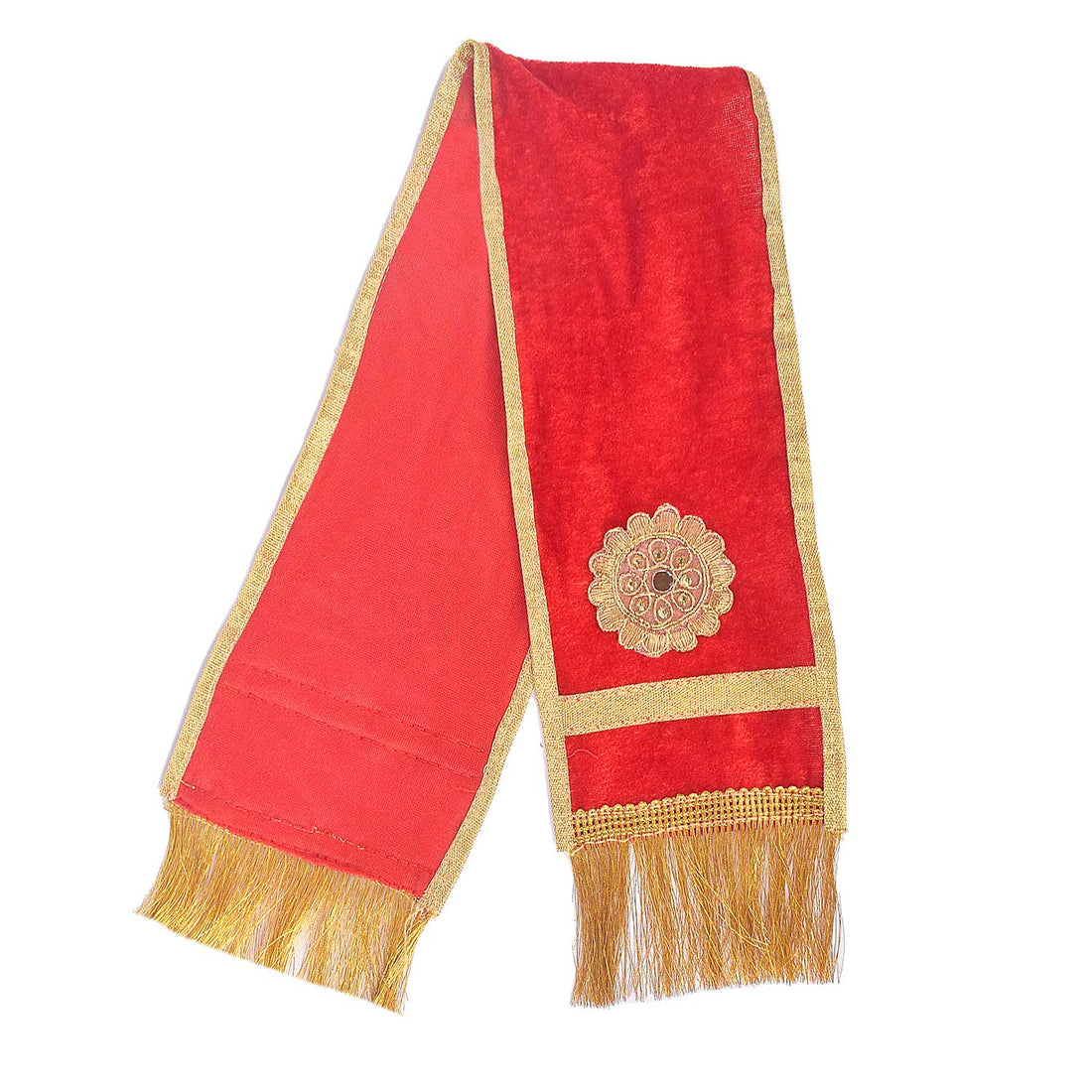 Designer Red Velvet Ganpati Idol Patka with Gold Tassels