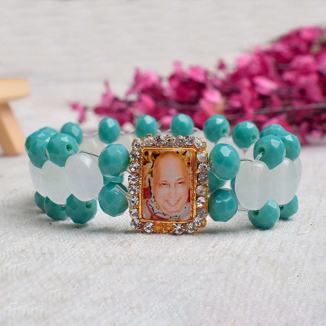 Guru Ji Maharaj Swaroop Sky Blue Beads Artisan Bracelets for Men and Women