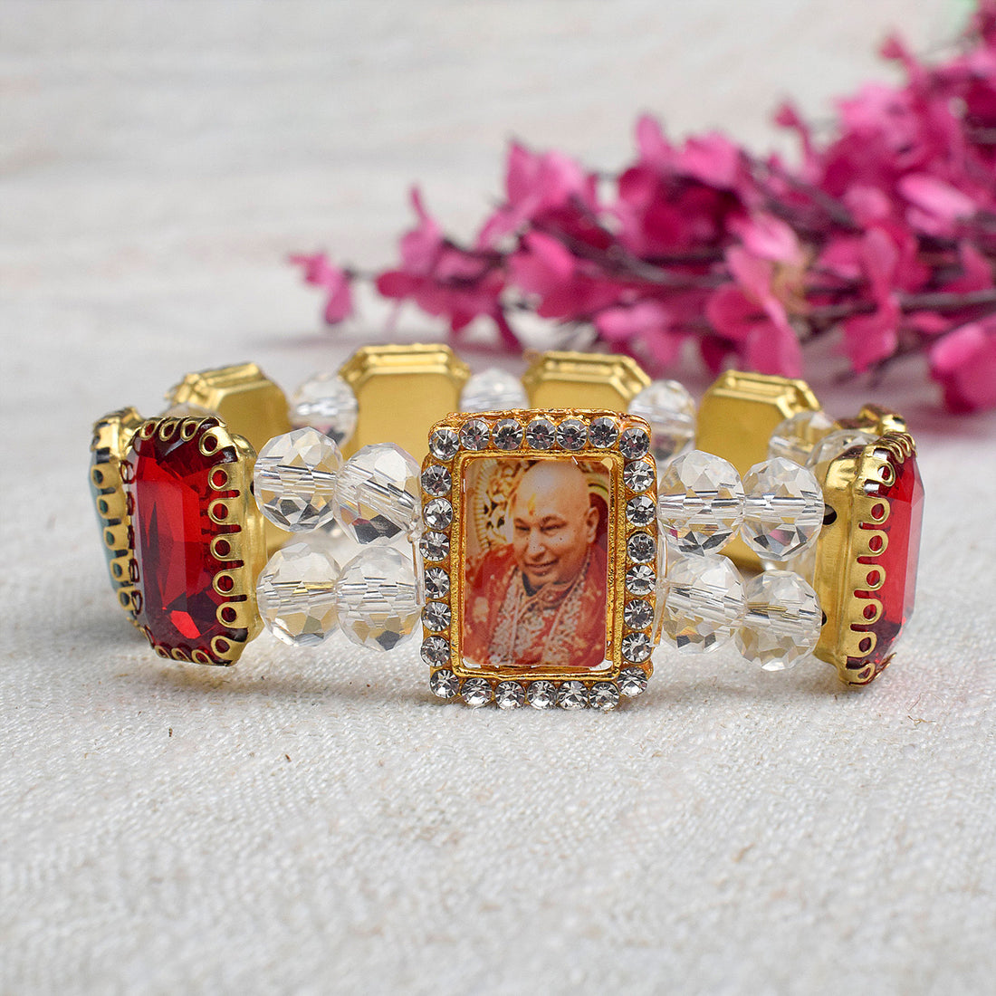 Crystal Elegance: Jai Guruji Handmade Bracelet