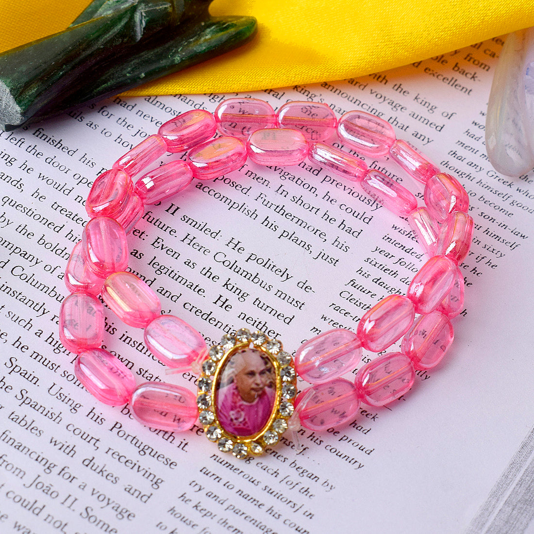 Guruji Divine Light Pink Oval Bead Bracelet