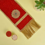 Designer Red Velvet Ganpati Idol Patka with Gold Tassels