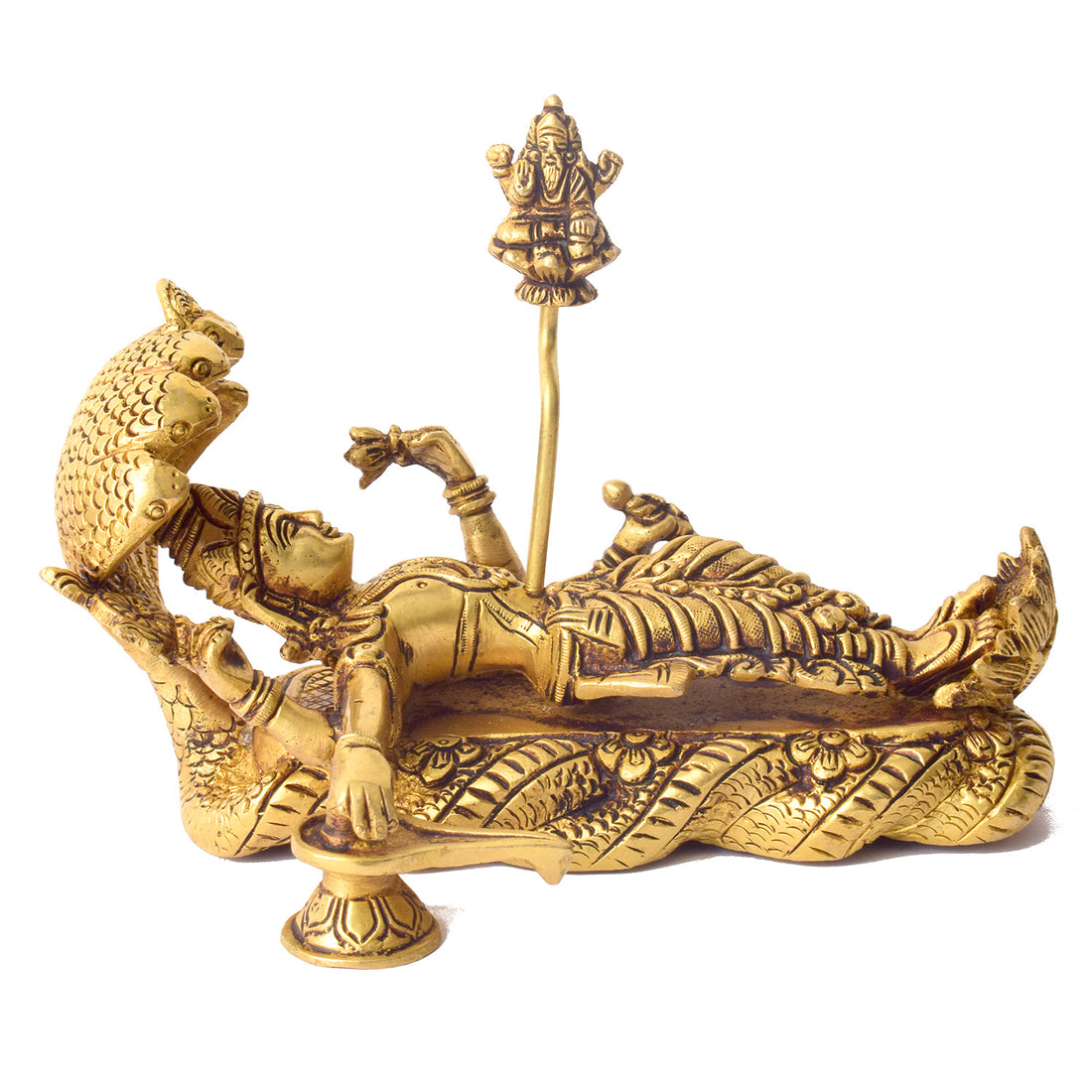 5.3 Inch Brass Vishnu Padmanabha Statue – Lord Vishnu Sleeping on Sheshnag