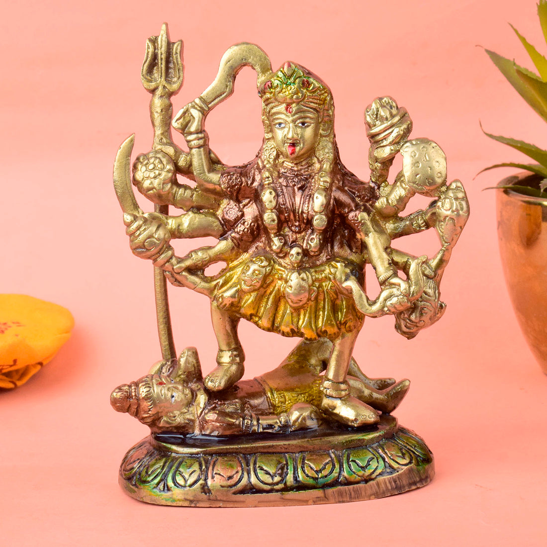 Embrace the divine power and energy of Kali Mata with this intricately handcrafted 6-inch Brass Kali Mata Idol. Known as the goddess of destruction, transformation, and liberation, Kali Mata represents the removal of negativity and the triumph of good over evil.