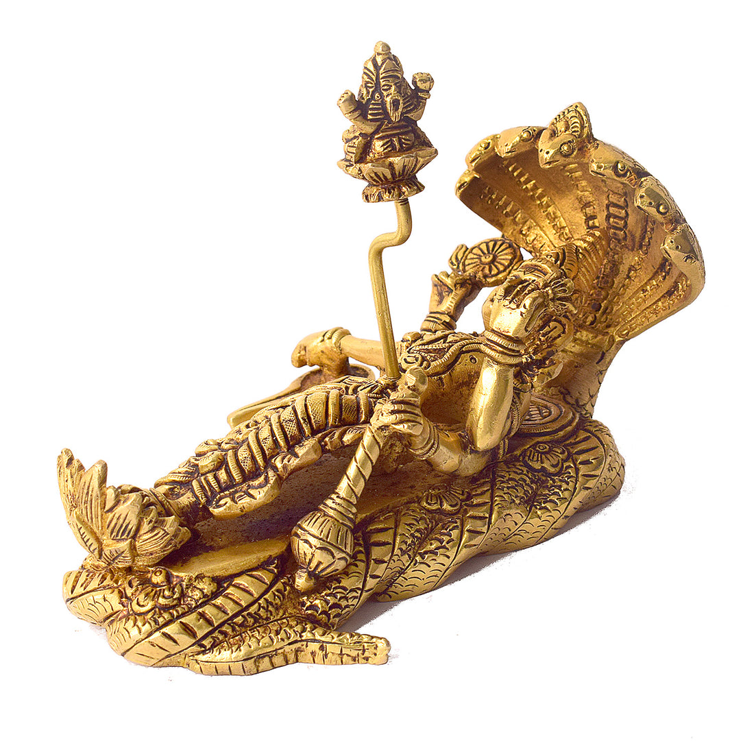 5.3 Inch Brass Vishnu Padmanabha Statue – Lord Vishnu Sleeping on Sheshnag