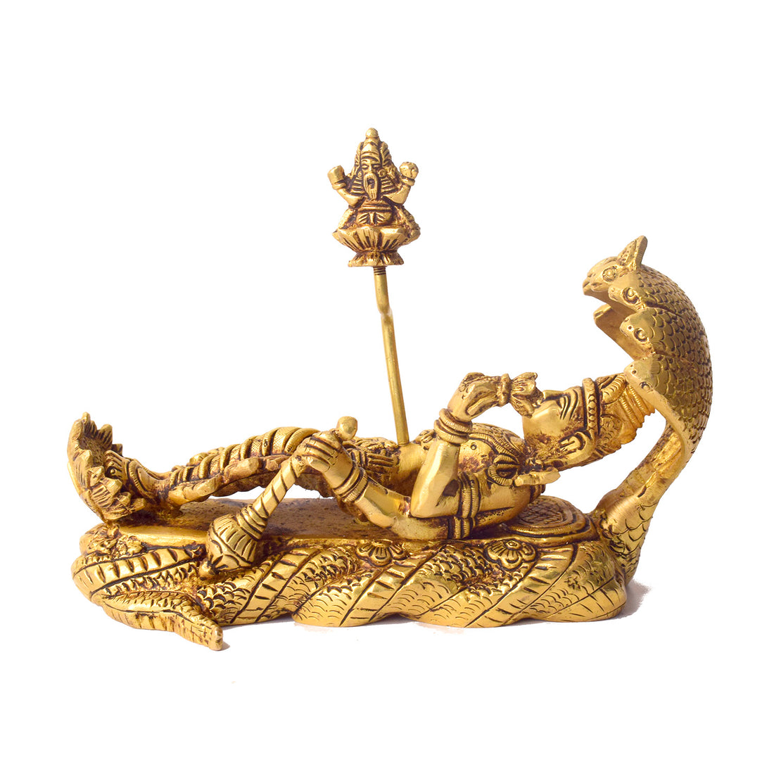 5.3 Inch Brass Vishnu Padmanabha Statue – Lord Vishnu Sleeping on Sheshnag
