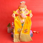 Designer Yellow Velvet Ganpati Idol Patka with Zig-Zag Border