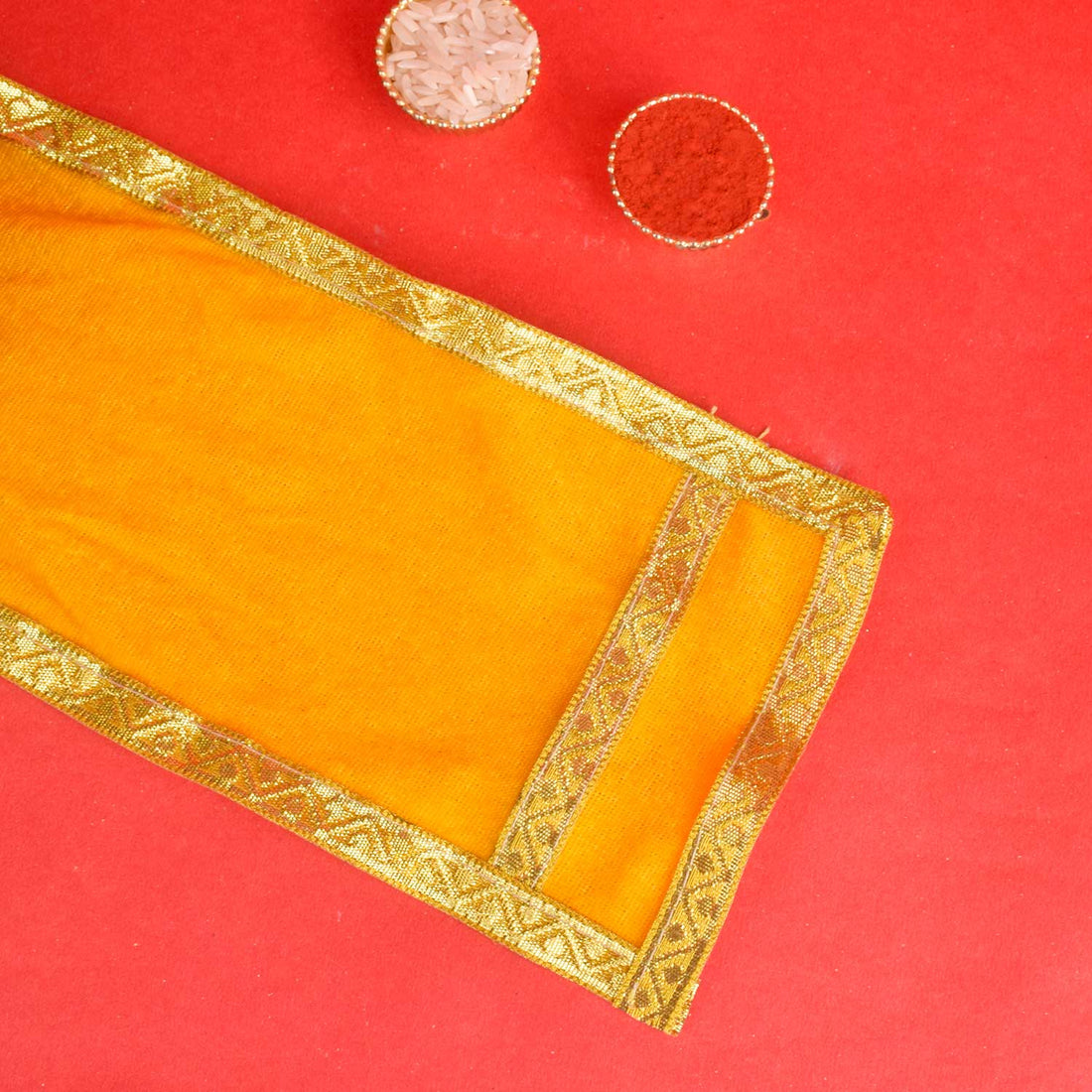 Yellow Velvet Ganpati Idol Patka with Classic Gold Border - 21 Inch
