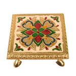 Elegantly Crafted Wooden Chowki with Enchanting Meenakari and Floral Embellishments