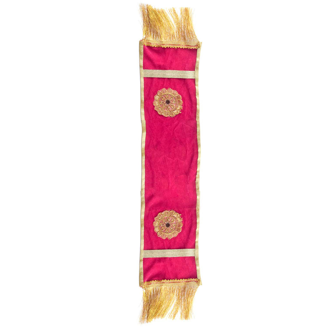 Designer Pink Velvet Ganpati Idol Patka with Gold Tassels