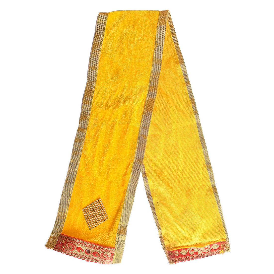 Elegant Yellow Velvet Ganpati Idol Patka with Mirror Embellishment