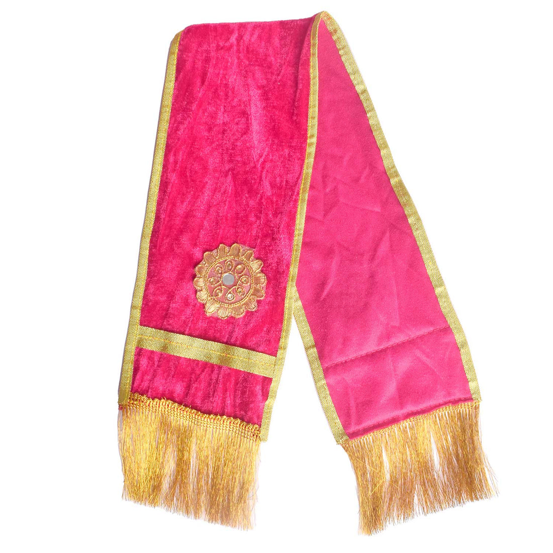 Designer Pink Velvet Ganpati Idol Patka with Gold Tassels
