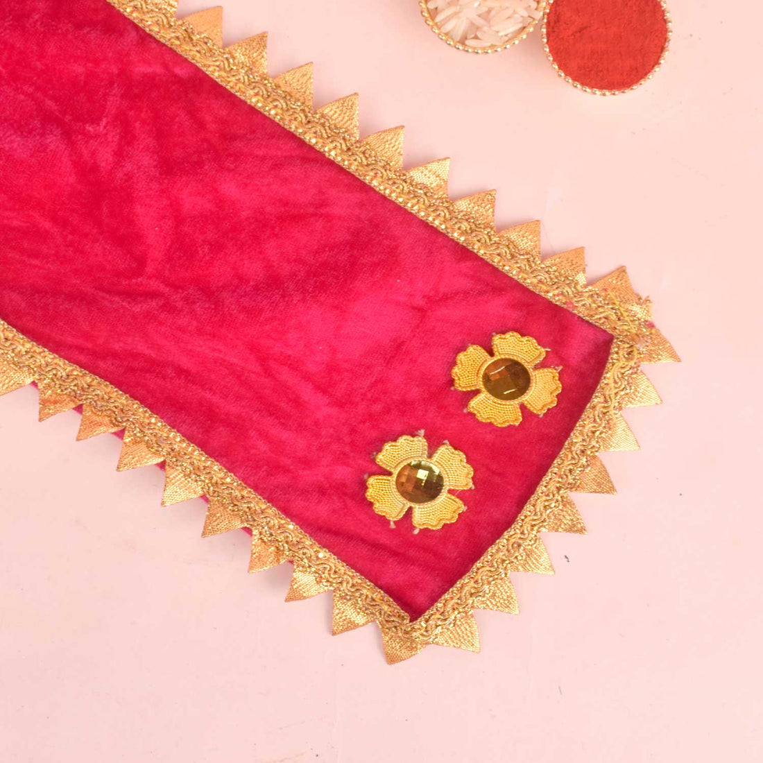 Premium Designer Pink Velvet Ganpati Idol Patka