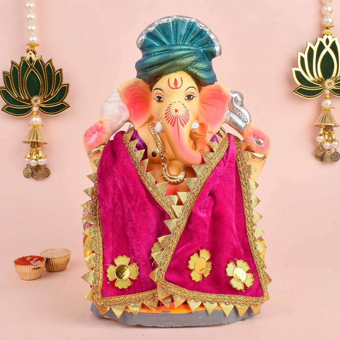 Premium Designer Pink Velvet Ganpati Idol Patka