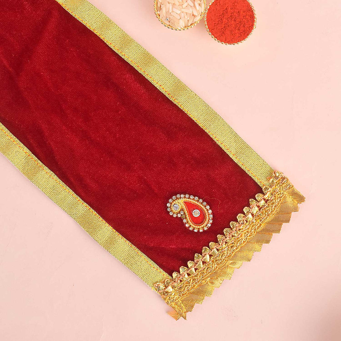 Designer Velvet Maroon Ganpati Idol Patka - 32 Inch