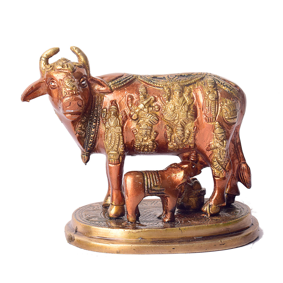 4.9 Inch Divine Brass Kamdhenu Cow with Calf Idol for Spiritual Home Decor