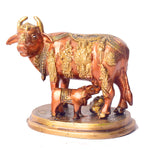 4.9 Inch Divine Brass Kamdhenu Cow with Calf Idol for Spiritual Home Decor