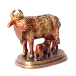 4.9 Inch Divine Brass Kamdhenu Cow with Calf Idol for Spiritual Home Decor
