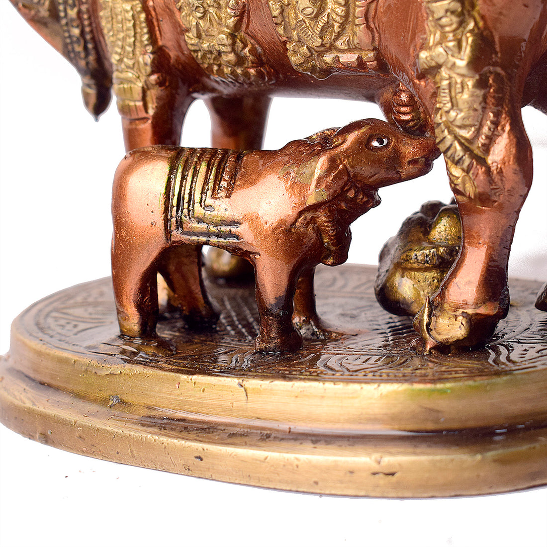 4.9 Inch Divine Brass Kamdhenu Cow with Calf Idol for Spiritual Home Decor