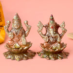 2.8 Inch Exquisite Handcrafted Brass Lakshmi Ganesha Idol