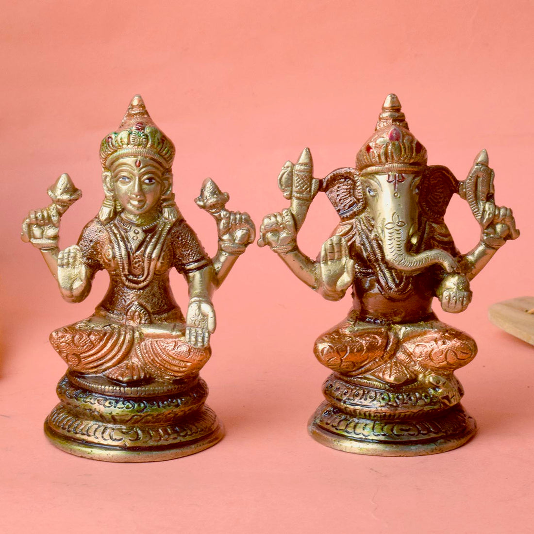 4.3 Inch Sacred Handcrafted Brass Lakshmi Ganesha Idol