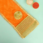 Premium Designer Orange Velvet Ganpati Idol Patka