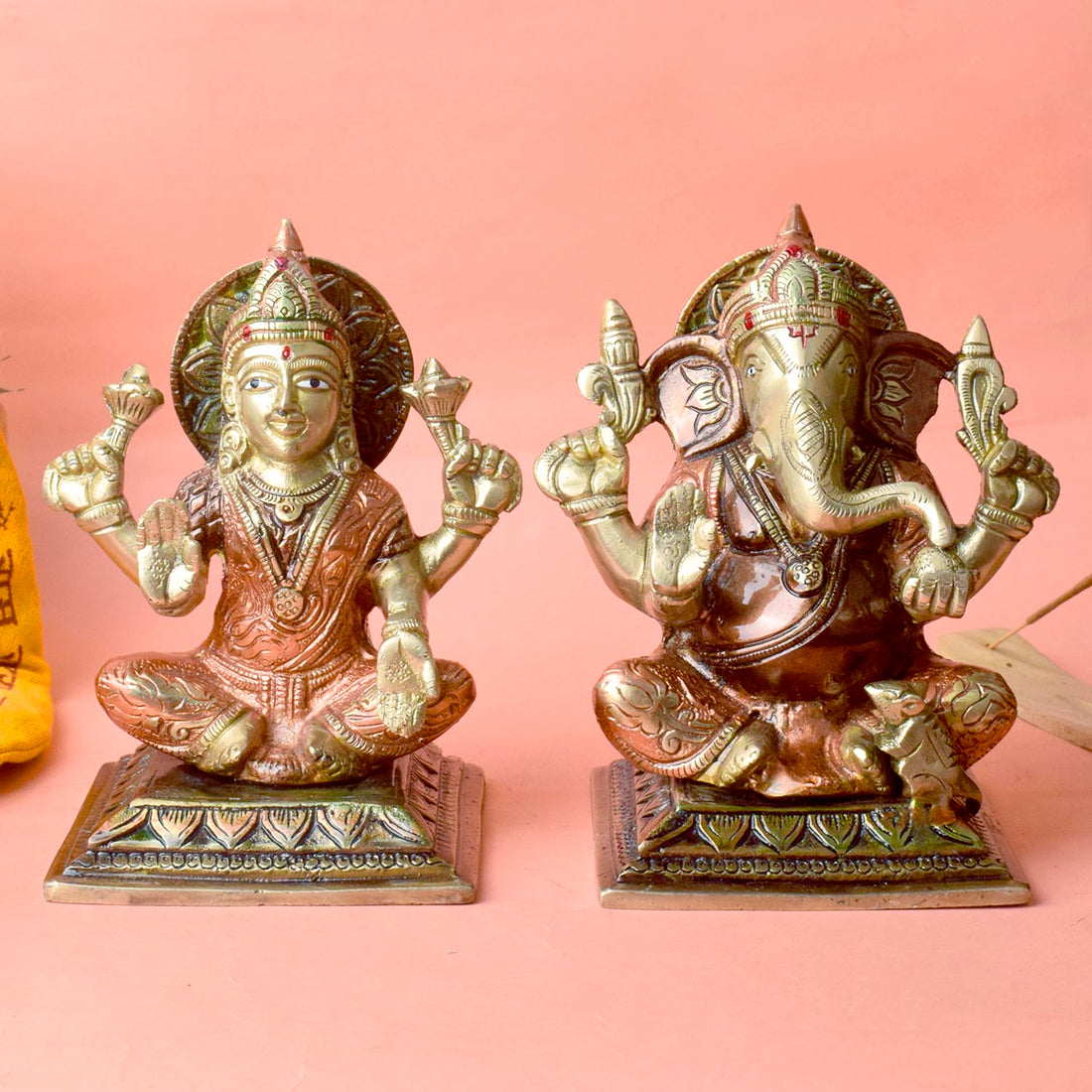 6.1 Inch Brass Lakshmi Ganesha Idol – Divine Blessing