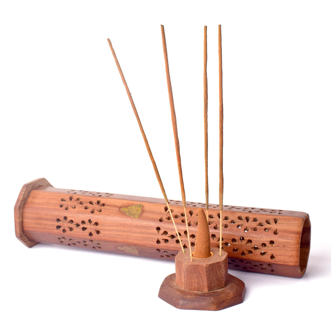 Handcrafted Wooden Standing Incense Holder for Pooja and Home Decor