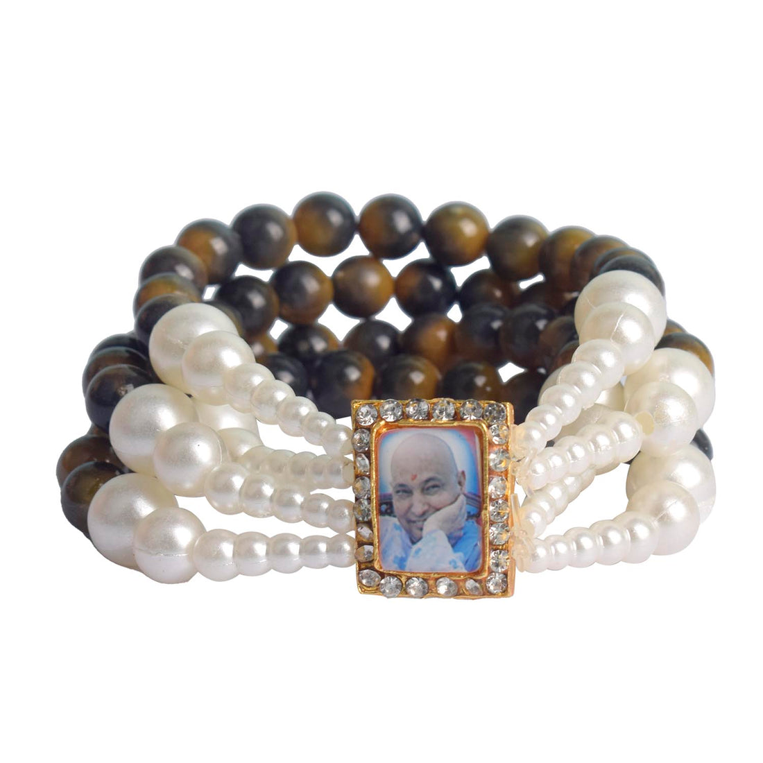Black & Yellow with White Pearl Four Layer Guruji Swaroop Bracelet