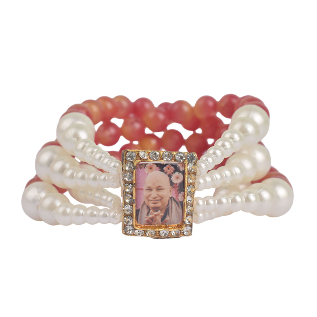 Red & White Pearl Four Layer Guruji Swaroop Bracelet