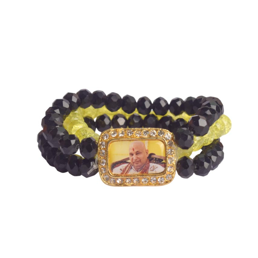 Black & Neon Yellow Triple Layer Guruji Swaroop Bracelet