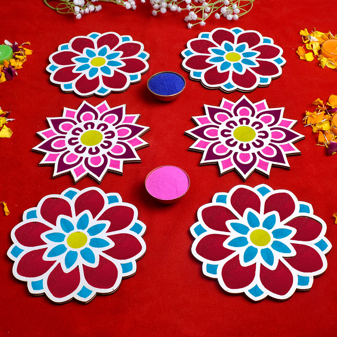 6-Inch Reusable Rangoli Stencil Set of 6 for Festive Decor