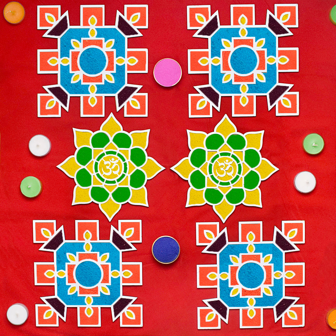 8-Inch Reusable Rangoli Stencils: DIY Decor Essentials Set of 6