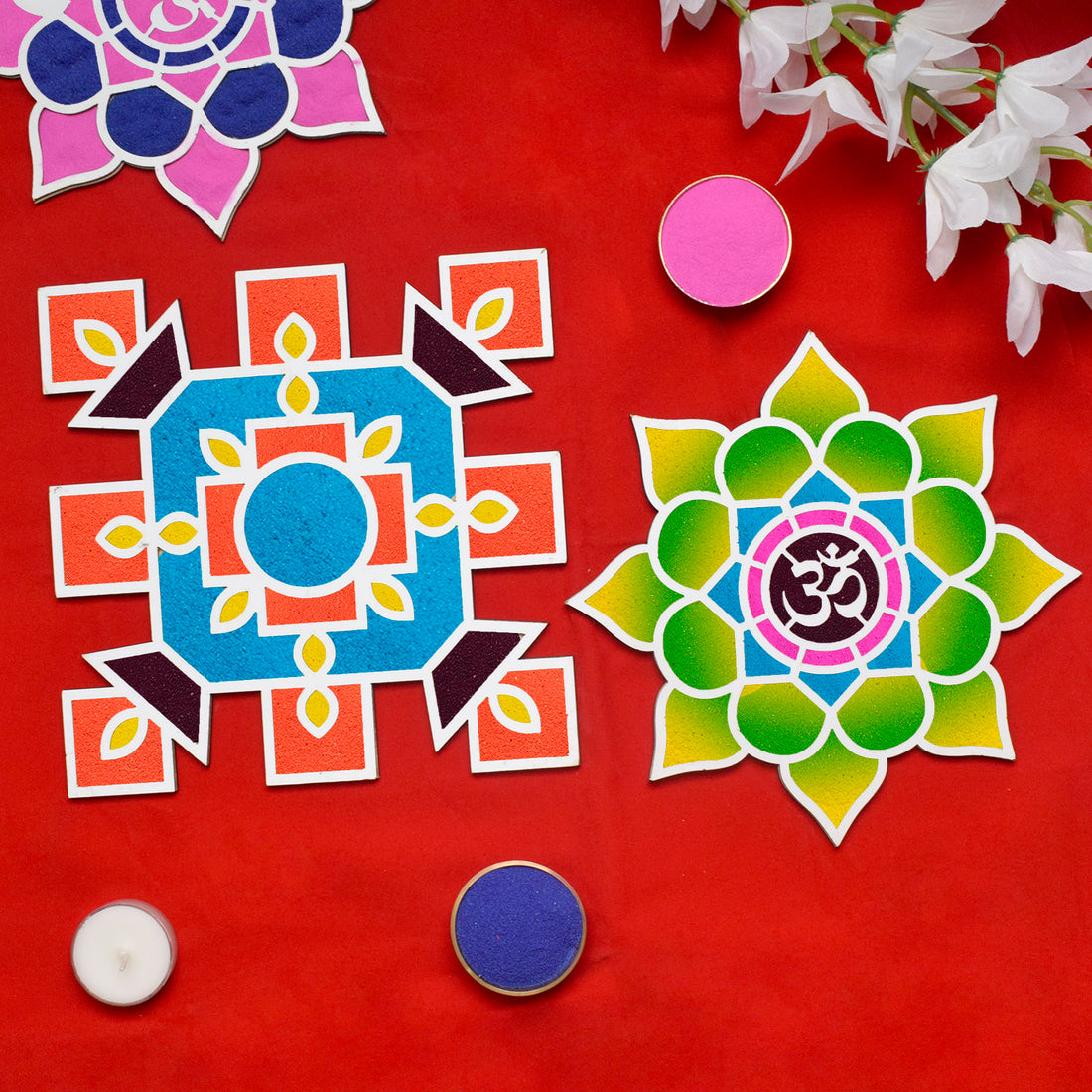 8-Inch Reusable Rangoli Stencils: DIY Decor Essentials Set of 6