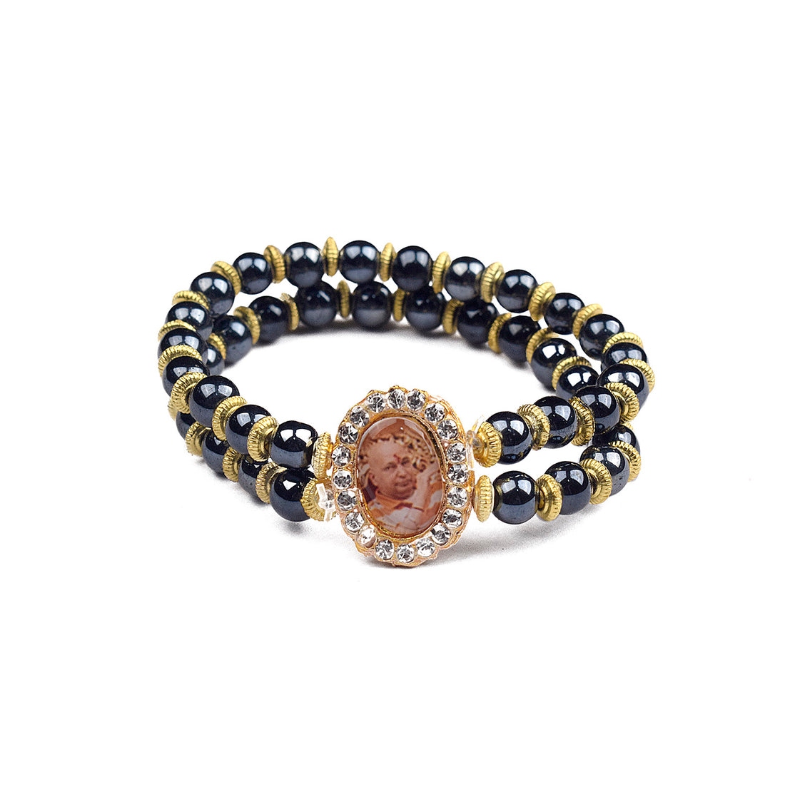 Black Stone Bracelet with Jai Guruji Swaroop