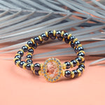 Black Stone Bracelet with Jai Guruji Swaroop