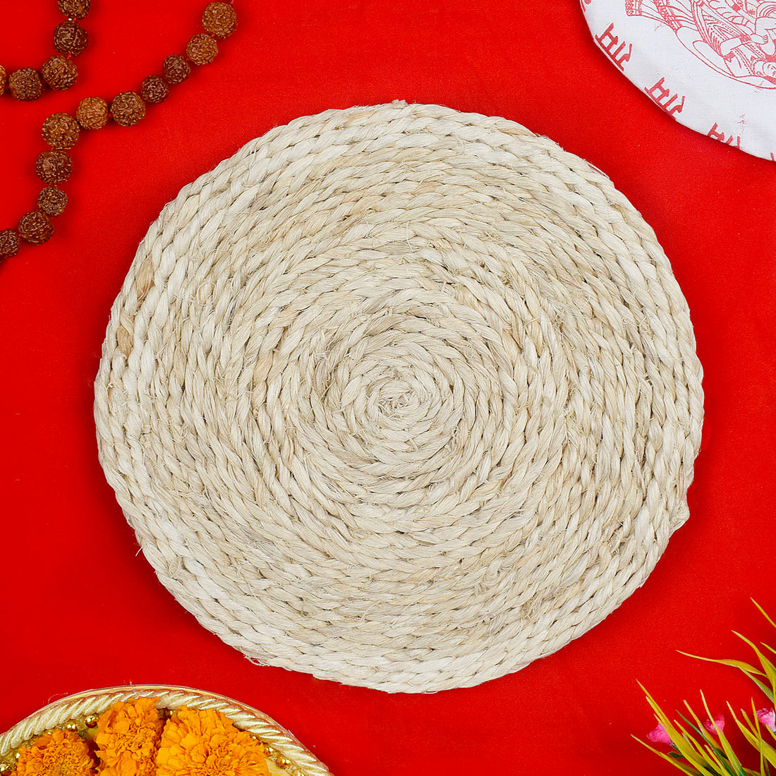 Auspicious Banana Stem Fiber Asan for Sacred Statues in the Mandir (10 Inch)
