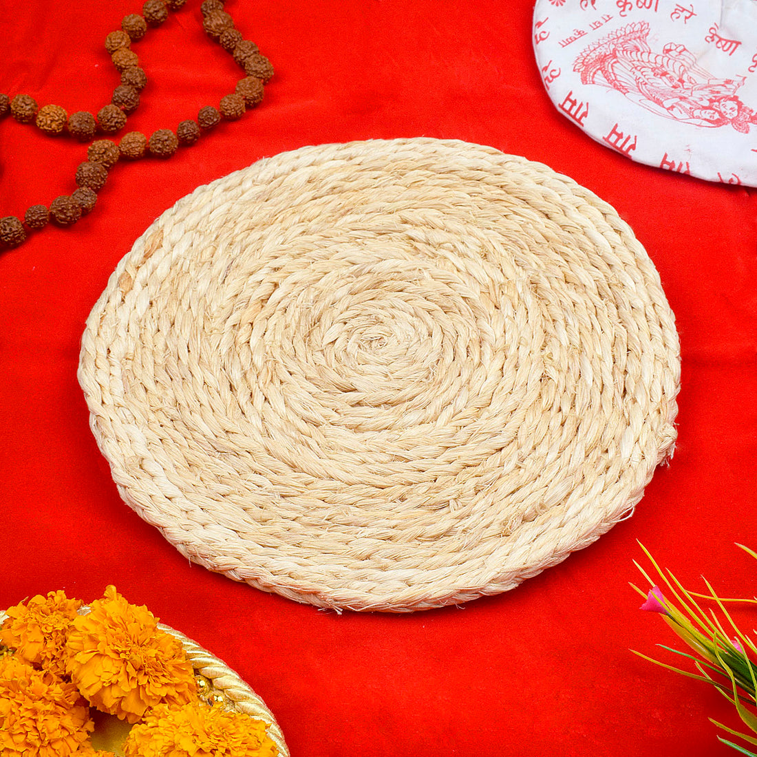 Auspicious Banana Stem Fiber Asan for Sacred Statues in the Mandir (10 Inch)