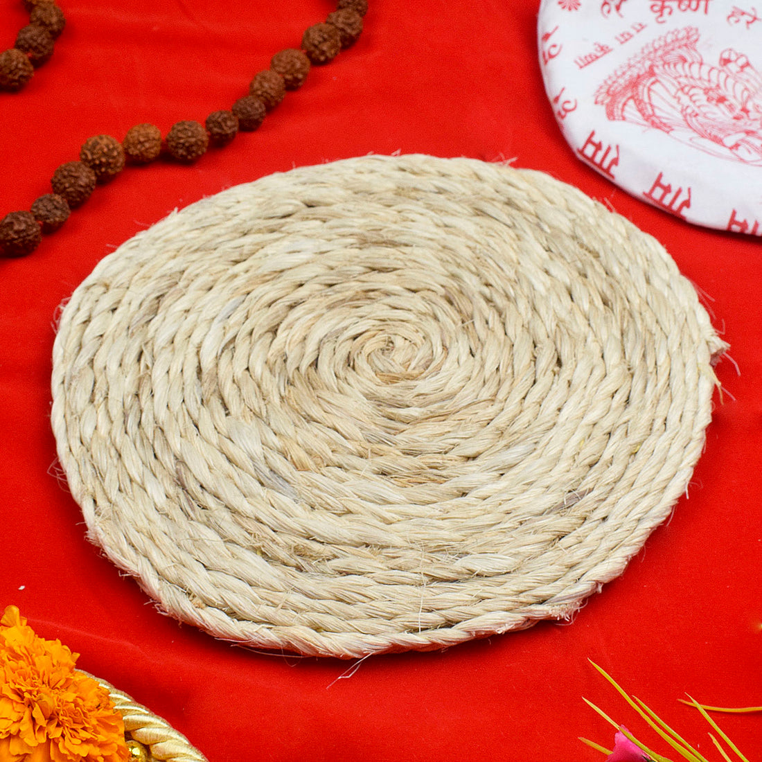 Auspicious Banana Stem Fiber Asan for Sacred Statues in the Mandir (8 Inch)