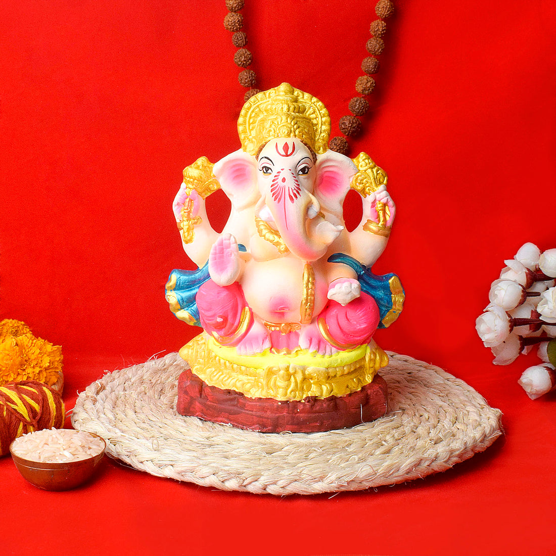Auspicious Banana Stem Fiber Asan for Sacred Statues in the Mandir (10 Inch)