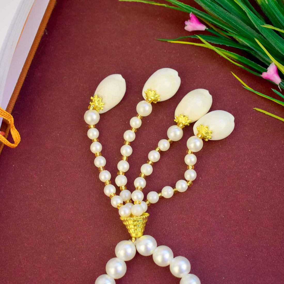 Elegant Guruji Swaroop Bracelet – White Pearls with Latkan