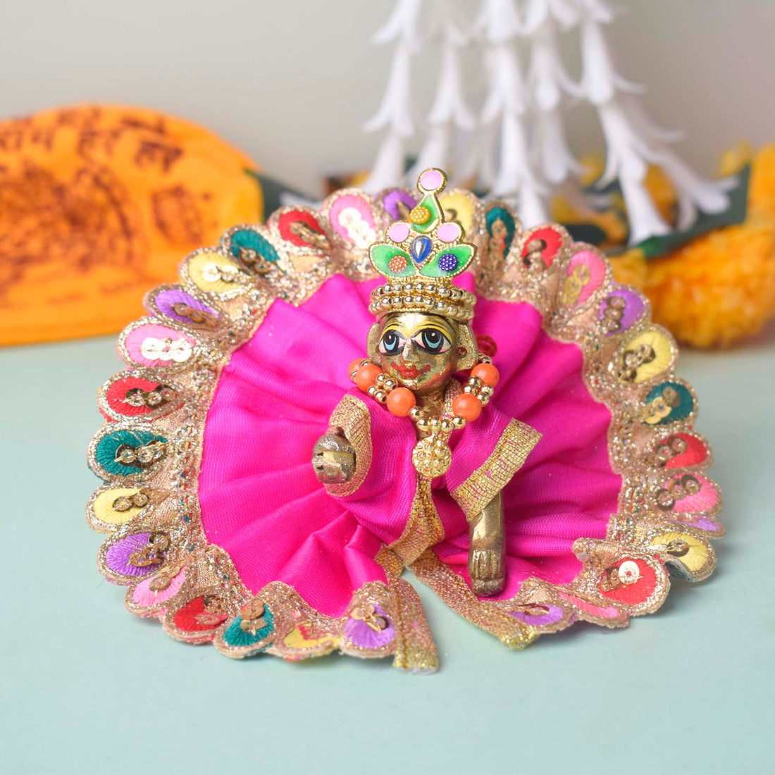 Dark Pink Laddu Gopal Dress with Decorative Embroidered Border (Size 1 & 2)