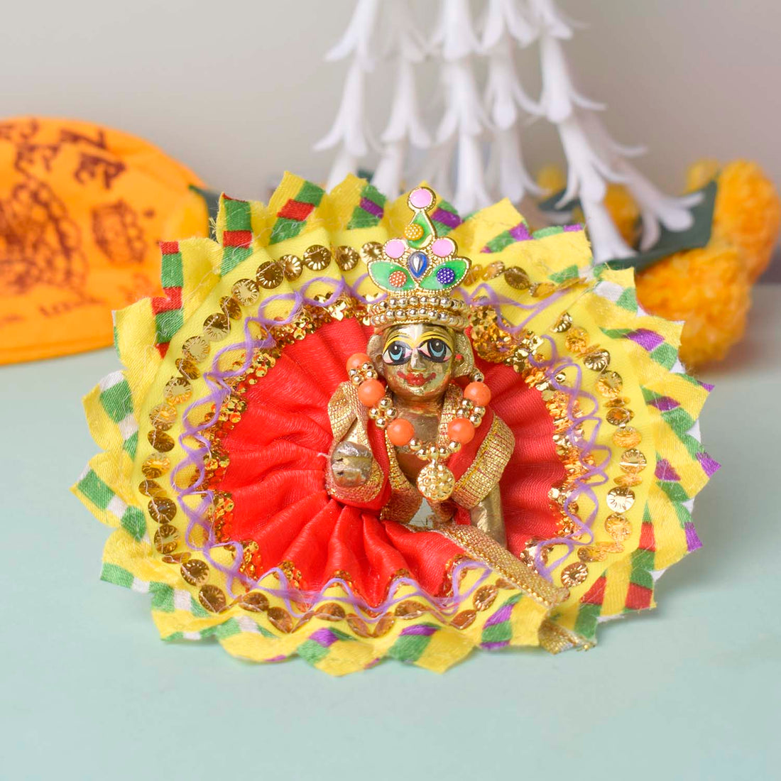 Vibrant Red-Yellow Laddu Gopal Dress