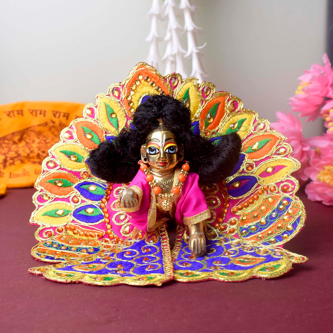 Colourful Matka & Leaf Embroidered Laddu Gopal Dress (Assorted)