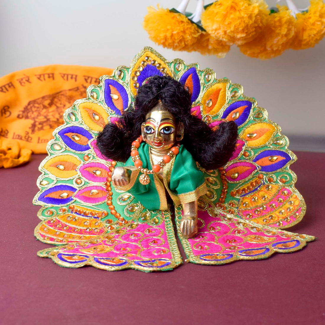Colourful Matka & Leaf Embroidered Laddu Gopal Dress (Assorted)