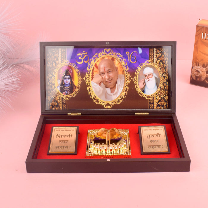 Gold Plated Guru Ji Sukrana Charan Paduka Box with Mahadev and Waheguru