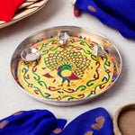 Stainless Steel Peacock Printed Pooja Thali Set