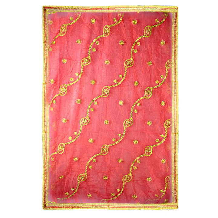 Traditional Mata Ki Chunri with intricate golden embroidery, ideal for Devi Puja, temple offerings, and festive rituals. Measuring 214 cm (84 inches) in length and 101 cm (40 inches) in height, this Chunri is made with premium fabric and elegant gold detailing. Perfect for Navratri, Durga Puja, and other religious ceremonies.

Find Exclusive Mata Ki Chunri Designs, Large Devi Chunri, and more at Satvik Store for authentic spiritual products.