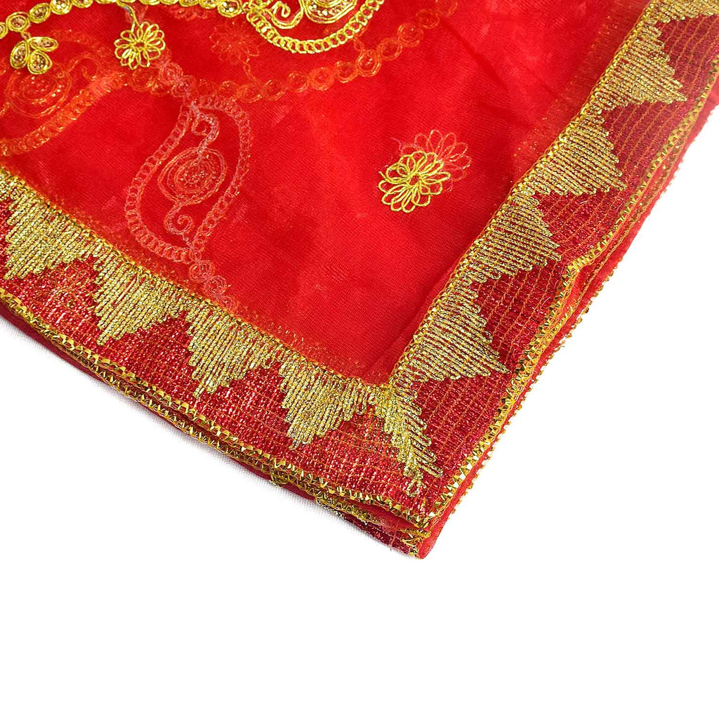 Traditional Mata Ki Chunri with intricate golden embroidery, ideal for Devi Puja, temple offerings, and festive rituals. Measuring 214 cm (84 inches) in length and 101 cm (40 inches) in height, this Chunri is made with premium fabric and elegant gold detailing. Perfect for Navratri, Durga Puja, and other religious ceremonies.

Find Exclusive Mata Ki Chunri Designs, Large Devi Chunri, and more at Satvik Store for authentic spiritual products.