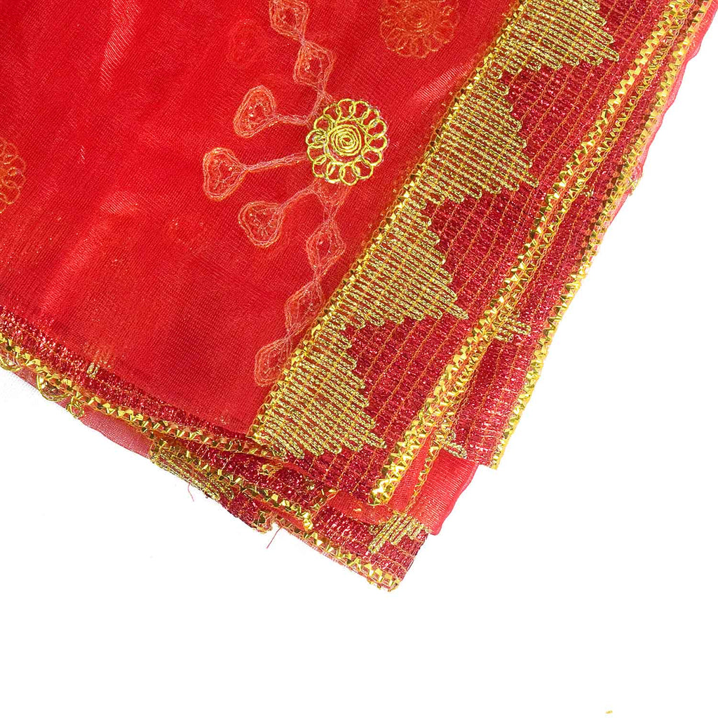 Elegant Mata Ki Chunri with beautiful golden embroidery, perfect for Devi Puja, temple offerings, and religious rituals. Measuring 218 cm (86 inches) in length and 104 cm (41 inches) in height, this Chunri is made from premium fabric with intricate gold detailing. Ideal for Navratri, Durga Puja, and festive decorations.

Shop Exclusive Mata Ki Chunri, Large Devi Chunri, and more at Satvik Store for authentic spiritual products.